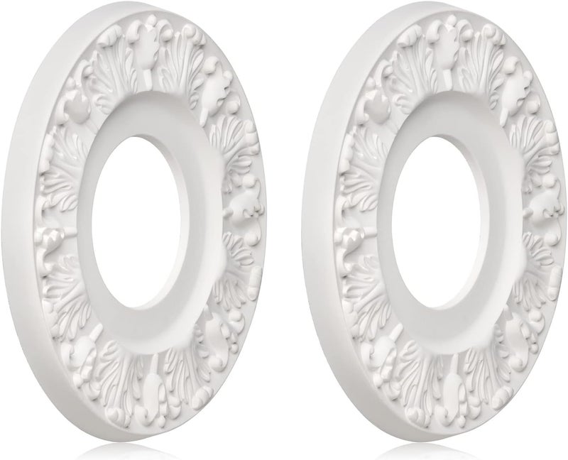 ELFCAB 2 Pcs Vintage Carved Flower Ceiling Medallion for Light Fixtures and Ceiling Fans (10-1/8"OD X 4"ID White) - Image 1